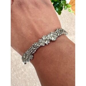 VTG Seagull Pewter Grapes Leaves Bangle  Textured Bracelet